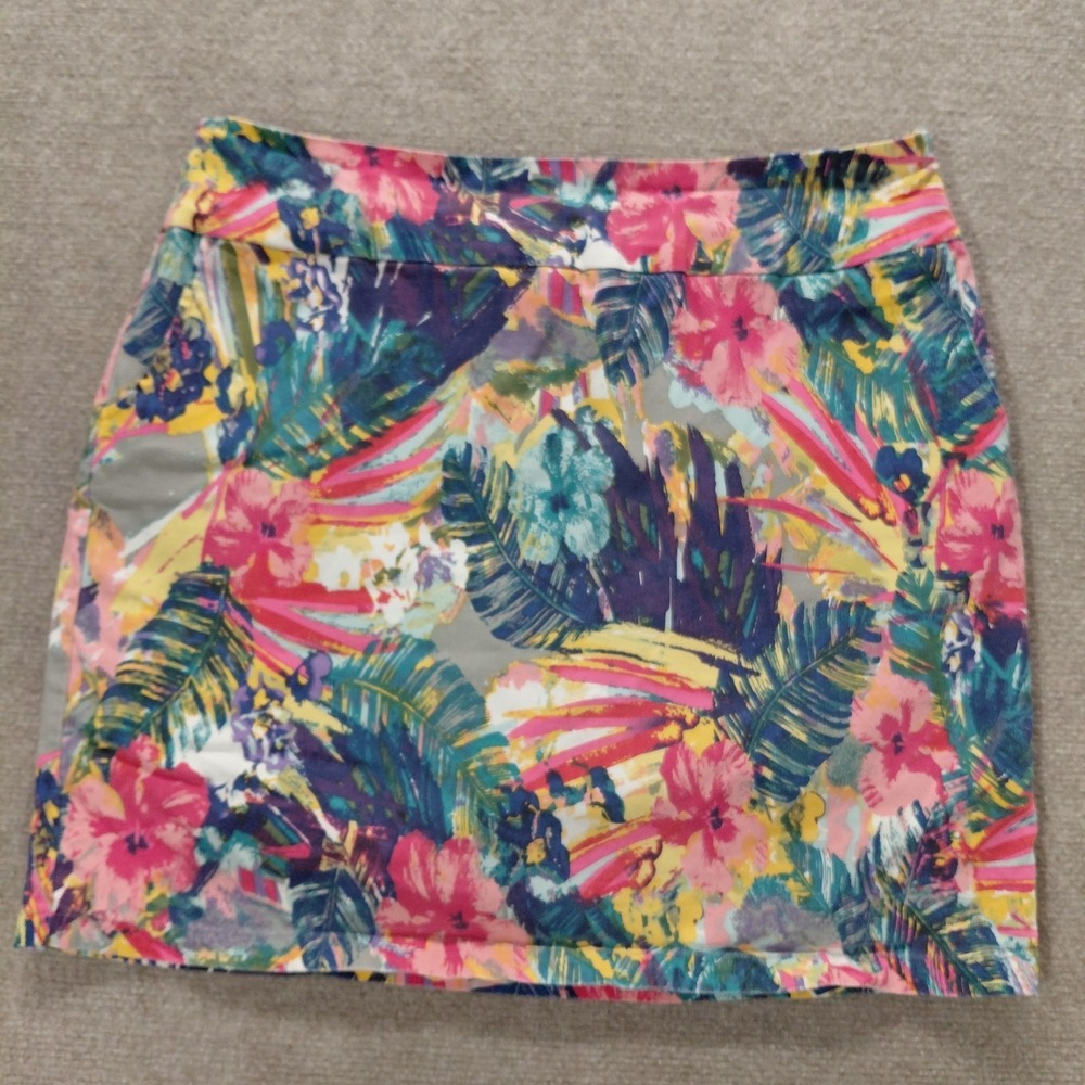 Sara Studio Women's Skirt Skort XL Abstract Colorful Boho Elastic Waist Zip Side